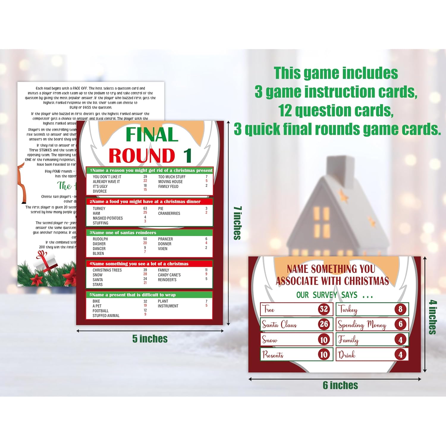 Christmas Friendly Feud Game, Friendly Feud Quiz, Baby Shower Game Cards For Adults, Family Activity, Feud Trivia Quiz, Games For Families Party Winter Party Supplies-Lp6