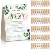 61 Pieces Don'T Say Baby Sign 5 X 7 Inch Baby Shower Games And 60 Mini Clothespins Shower Games For Guests Prizes With Pins For Gender Reveal Favors Party Decorations(Greenery Style)