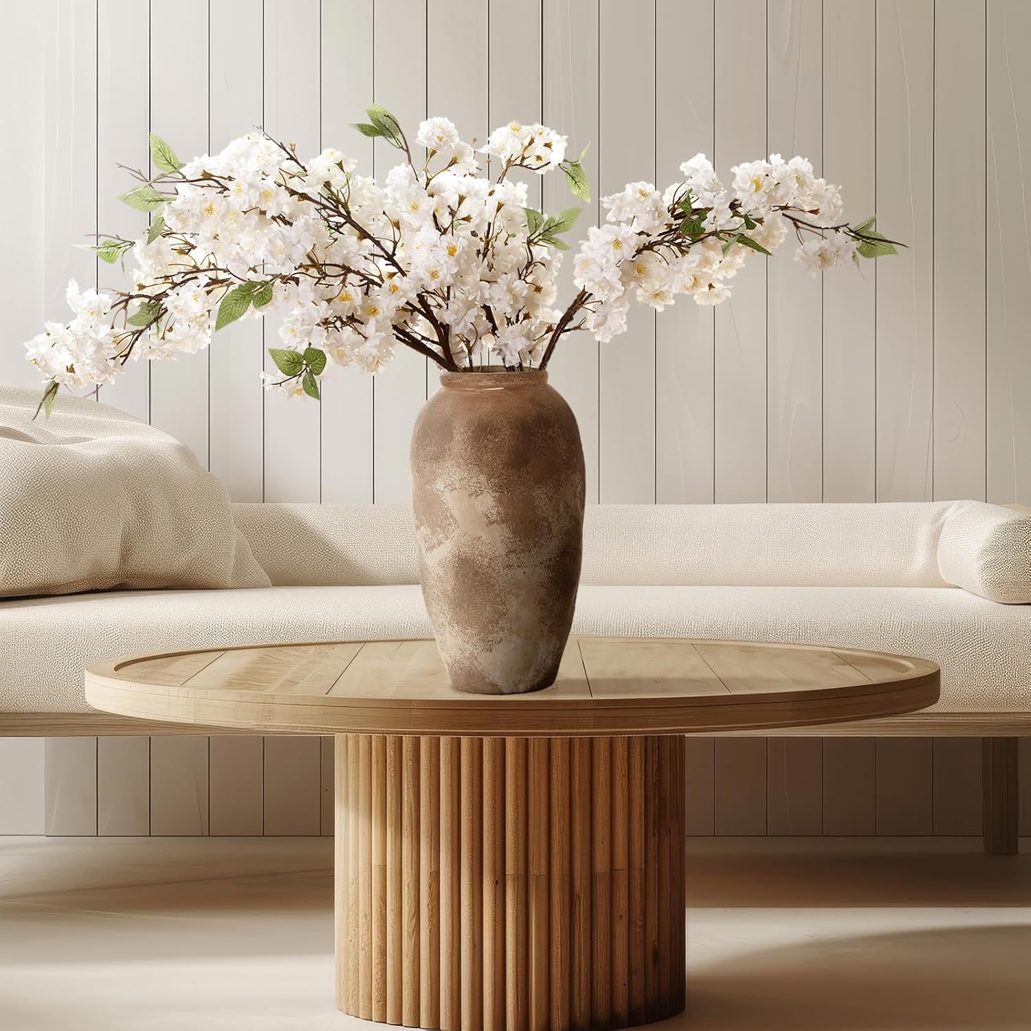 Artificial Cherry Blossom Branches 38 Inch Fake Wedding Silk Cherry Blossom Tree Stems 4 Pcs Faux Flowers Floral Arrangements For Home Vase Wedding Table Decor(White)