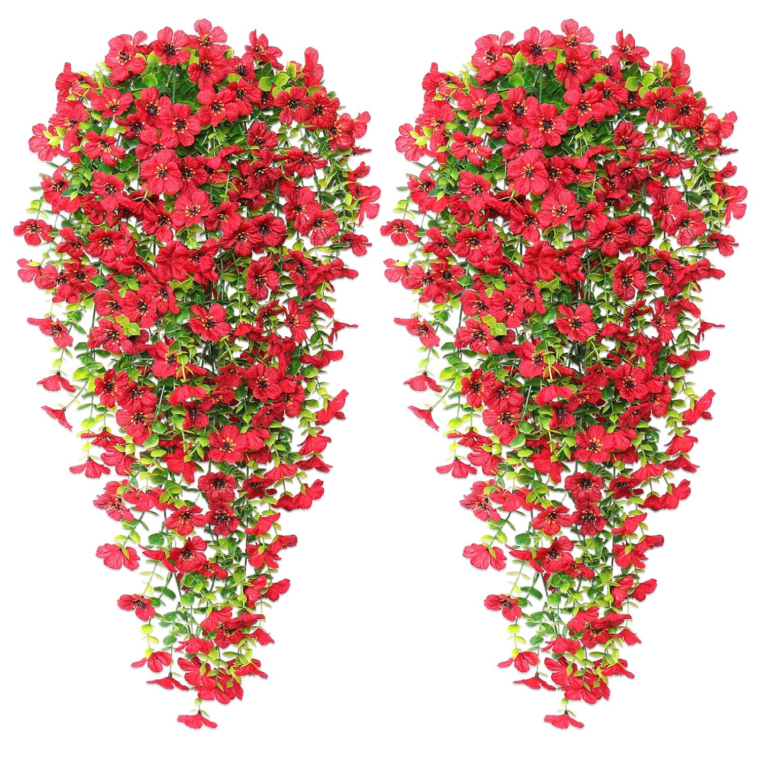 4 Pack Artificial Hanging Flowers Plants For Outdoors 30 Inch Spring Fake Orchid Flower Uv Resistant Faux Outdoor Hanging Plant For Window Planter Patio Yard Garden Decor (Red)