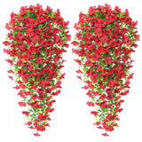 4 Pack Artificial Hanging Flowers Plants For Outdoors 30 Inch Spring Fake Orchid Flower Uv Resistant Faux Outdoor Hanging Plant For Window Planter Patio Yard Garden Decor (Red)