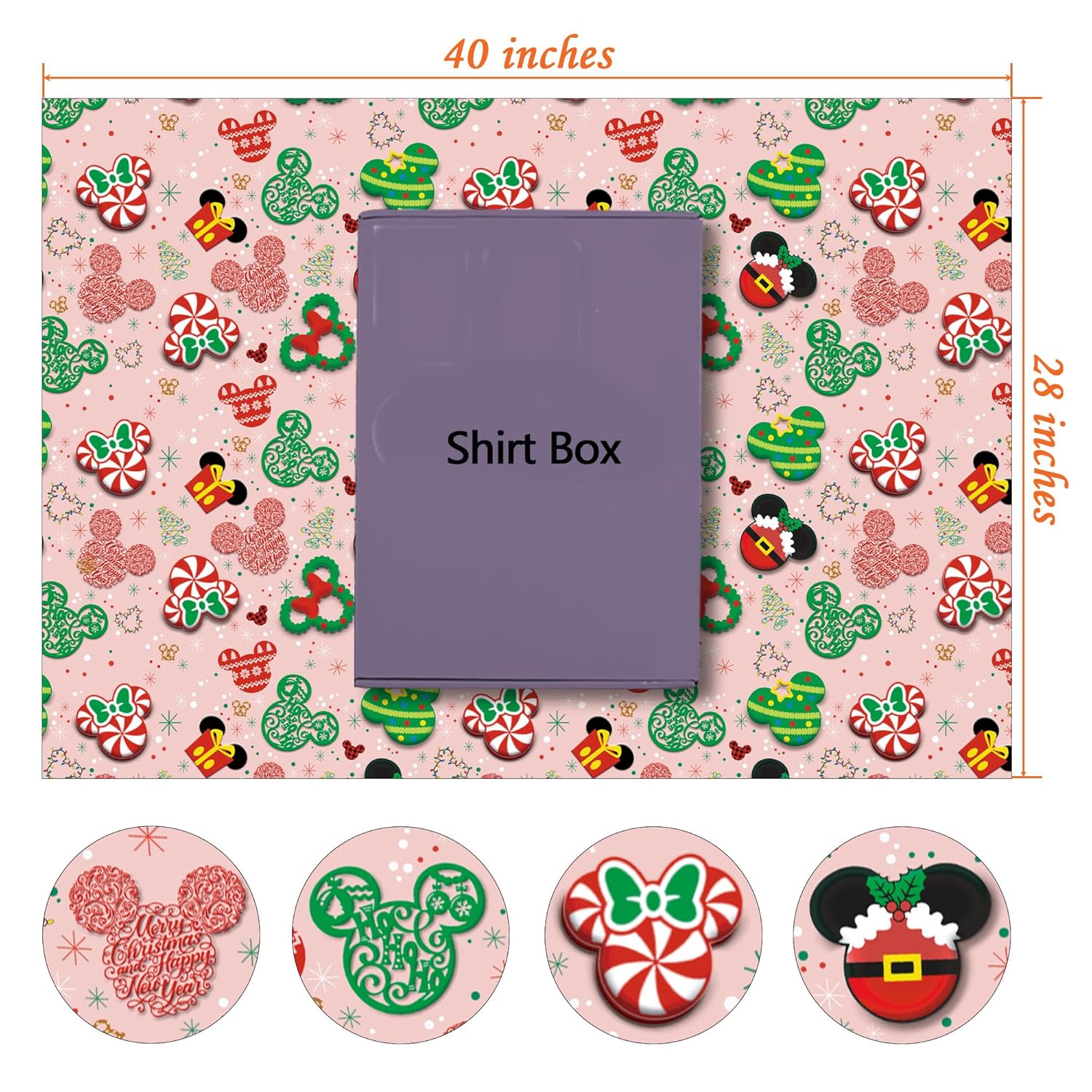 Mouse Christmas Wrapping Paper For Kids- Funny Pink Xmas Gift Wrap Red Candy Green Trees For Family Holiday Party - 4 Jumbo Sheets, 40 X 28 Inches Each
