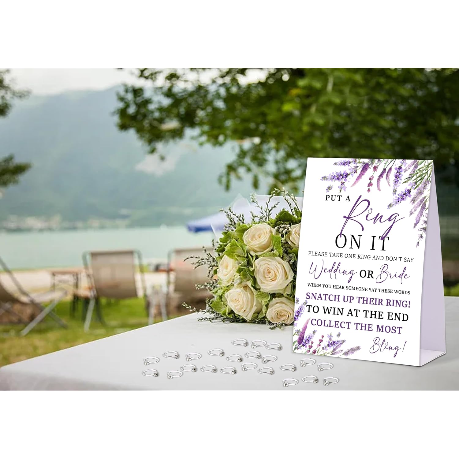 Lavender Purple Don'T Say Bride Or Wedding Game, Put A Ring On It Bridal Shower Game With 50 Fake Rings, Bridal Shower Decorations, Wedding Shower Or Bachelorette Party Supplies - 13