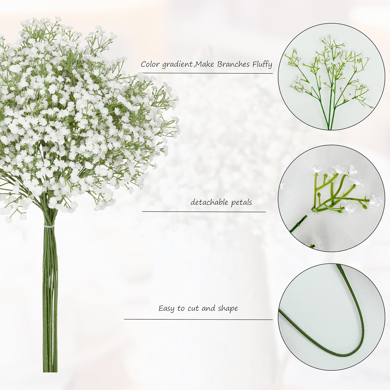 Babys Breath Artificial Flowers (24Pcs, White), Real Touch Gypsophila Bouquet For Home, Wedding, Table Centerpiece And Party Events Decoration, Diy Fake Floral Arrangements