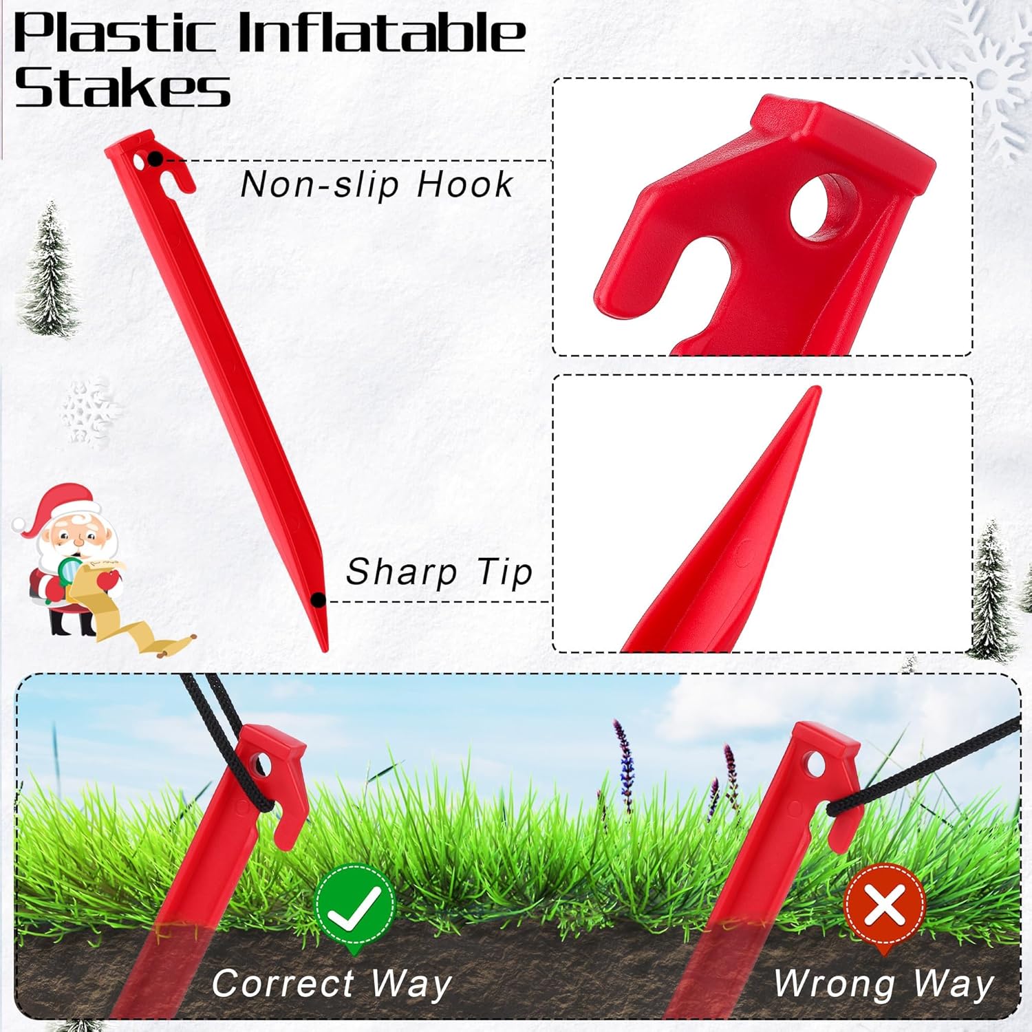 16 Pieces Plastic Inflatable Stakes 8.8 Inch Christmas Halloween Yard Stakes Heavy Duty Anchor Replacement Inflatable Ac