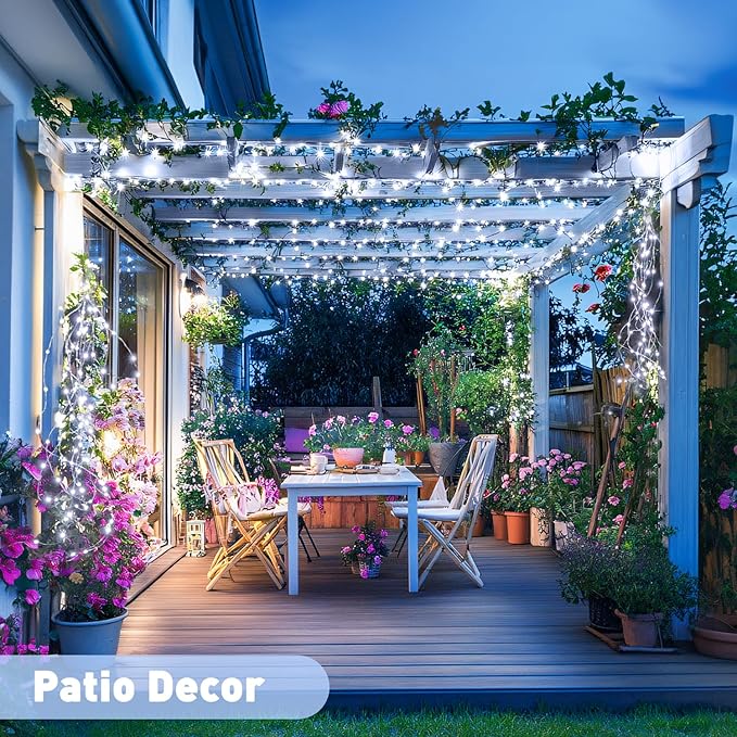 2 Pack Solar Fairy String Lights 33FT 100 LED White Outdoor Waterproof Solar Lights with 8 Lighting Modes for Garden Tree Patio Yard Wedding Holiday Decor