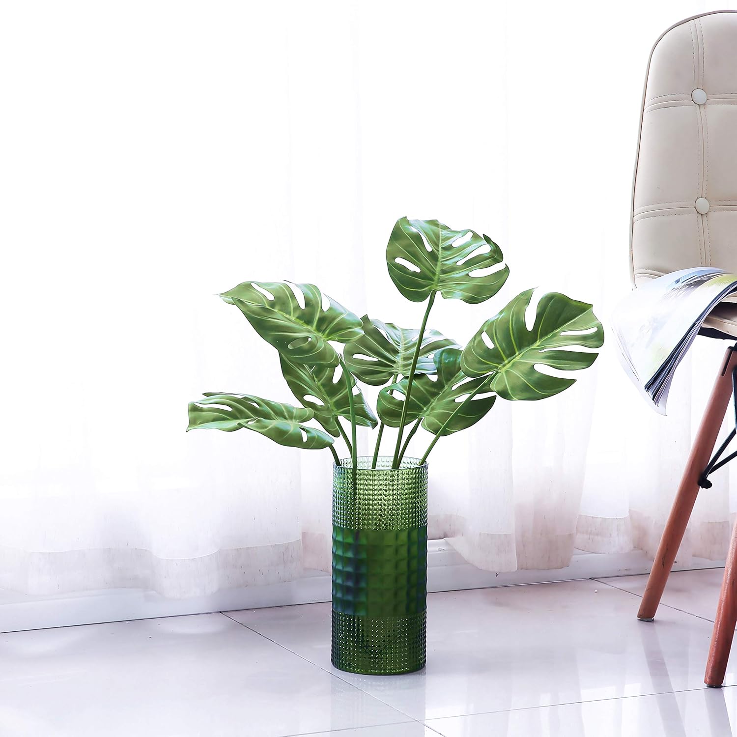 Dvgun Artificial Palm Plants Leaves Faux Turtle Leaf Fake Tropical Large Palm Tree Leaves Imitation Leaf Artificial Plants For Home Kitchen Party Flowers Arrangement Wedding Decorations