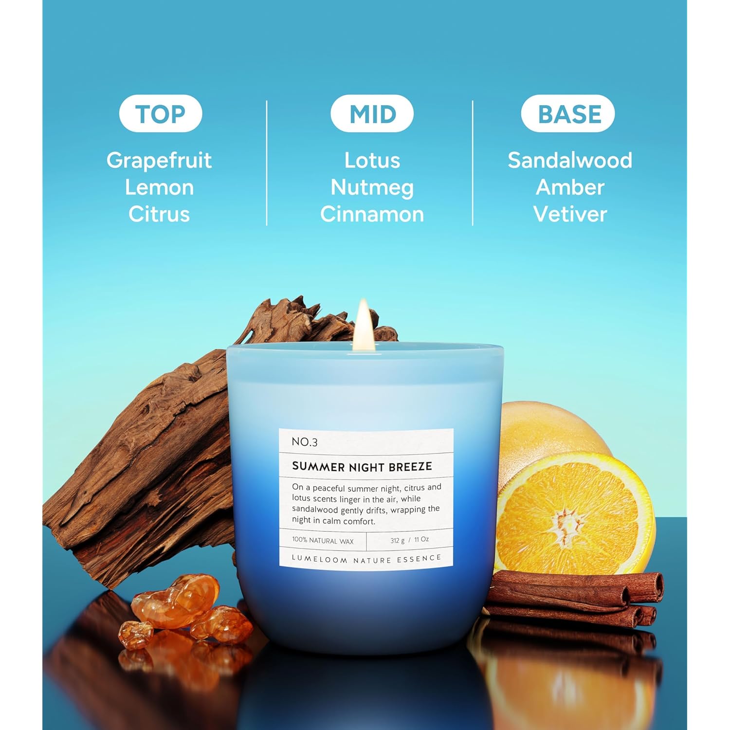 Summer Night Breeze Scented Candle, 11Oz Aromatherapy Soy Wax Candles For Home Scented, Fruits, Flower, Wood Scent, Long Burning Time, Gifts For Women, Men, Friend, Relaxation & Stress Relief