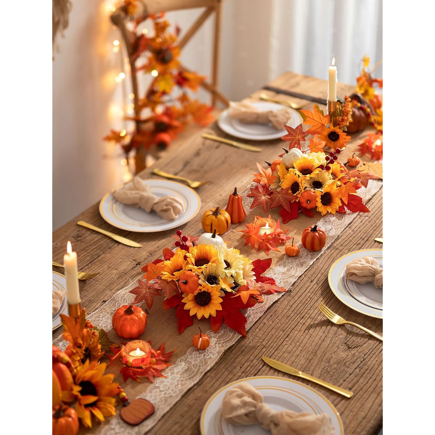 Fall Flowers Artificial For Decoration: 2 Pcs Fake Sunflower Maple Leaf Flower Balls For Thanksgiving Table Centerpieces - Faux Autumn Floral Arrangements For Home Decor