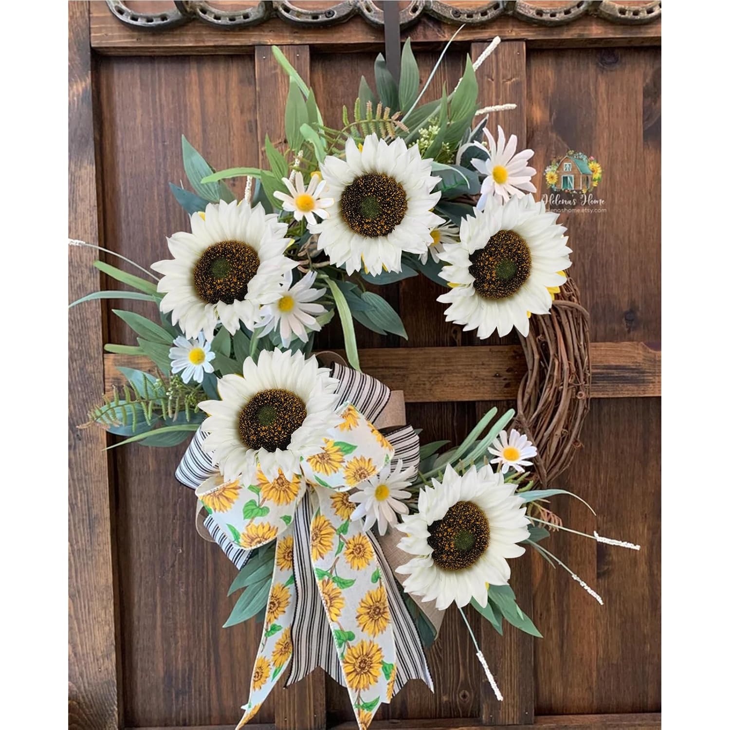 Artificial Sunflowers 20" Sunflowers Artificial Flowers 8Pcs Long Stem Sunflowers With Leaves Large Silk Fake Sunflowers Decoration For Outdoor Home Party Wedding Diy Decor(White)