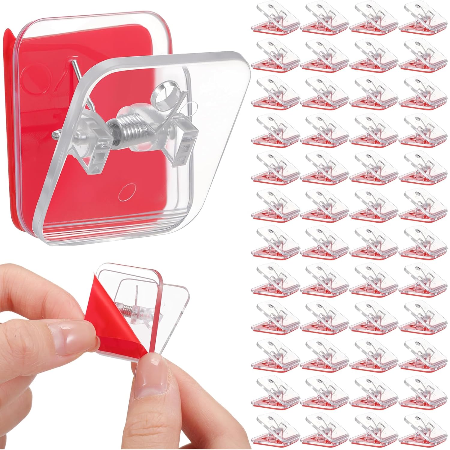 100 Pieces Self Adhesive Wall Clips, Christmas Light Clips Tapestry Sticky Spring Hangers Wall Clip Double Side Adhesive For Hanging Poster Photo Office Halloween Christmas Decoration(Clear)
