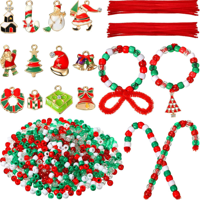 800 Pieces Christmas Plastic Beads Glitter Craft Beads With 13 Assorte