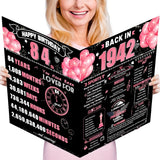 84Th Jumbo Birthday Card With Envelope, Black Pink Retro Birthday Decorations For Women And Men, 84 Year Old Funny Birthday Gifts For Grandma And Grandpa, Back In 1942