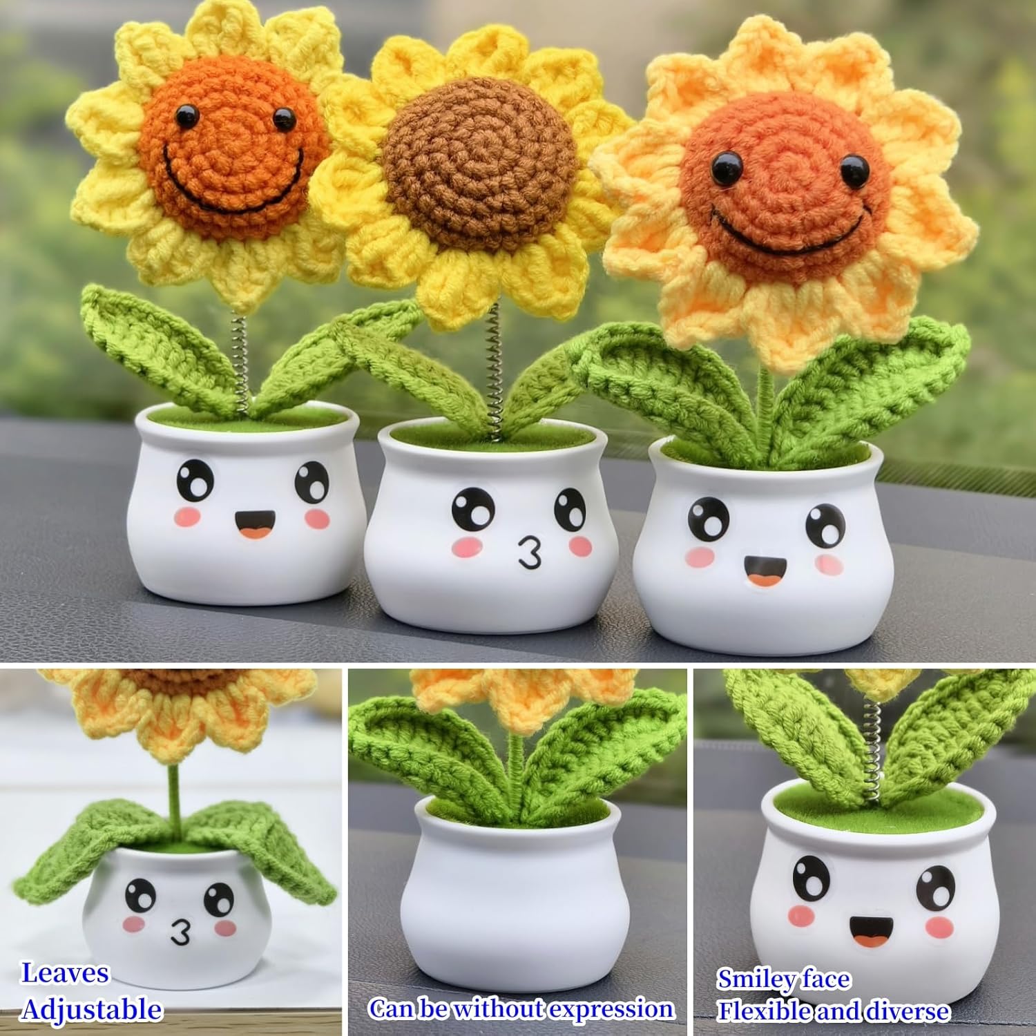 Crochet Sunflower Gifts For Women, Artificial Sun Flower For Office Desk Car Dashboard Decor, For Women Birthday (1 Sunflower - M)