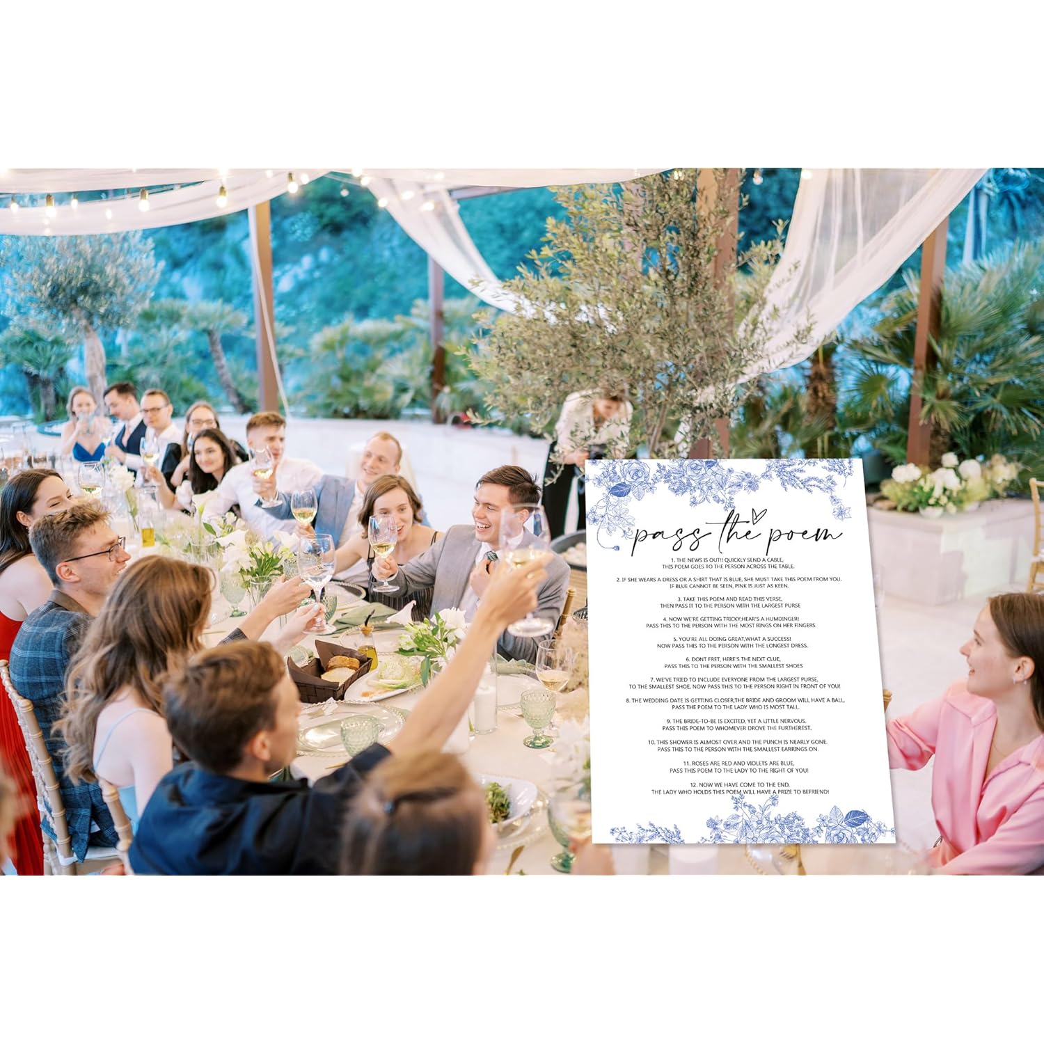 Pass The Poem Bridal Shower Game, Blue Floral Bridal Shower Cards, Wedding Party Game Cards For Guests, Something Blue Before I Do Decorations, Bridal Shower Ideas-Hlyxb04