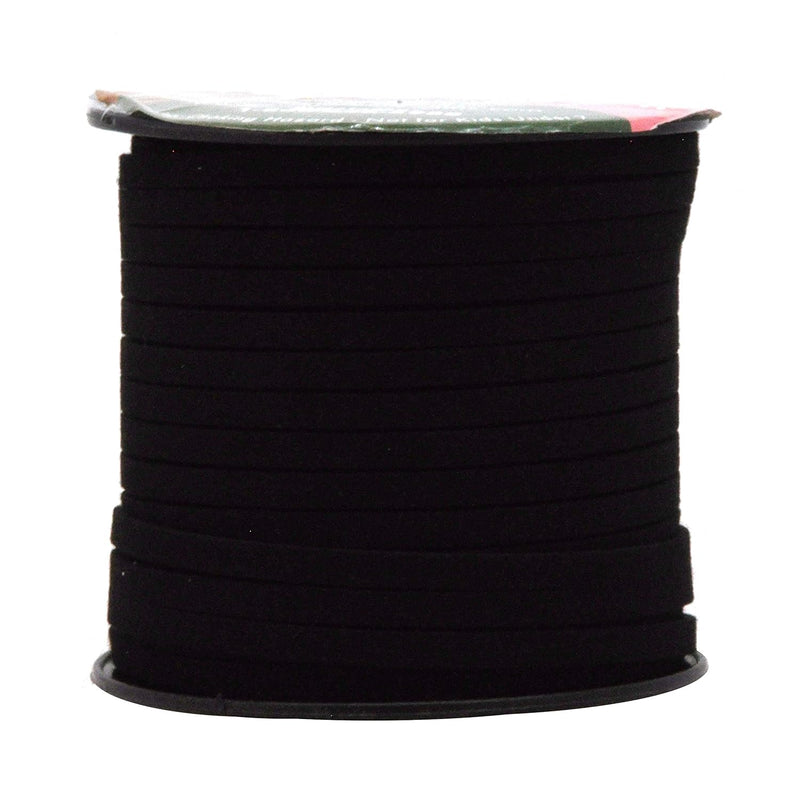 50 Yards 5Mm Black Faux Suede Cord - Flat Vegan Leather Cord For Jewelry Makin