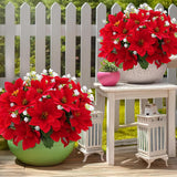 12 Bunches Poinsettias Artificial Christmas Flowers For Outdoors,14'' Fake Red Poinsettias Faux Eucalyptus Plants Uv Resistant For Home Planters Garden Porch Christmas Winter Spring Décor