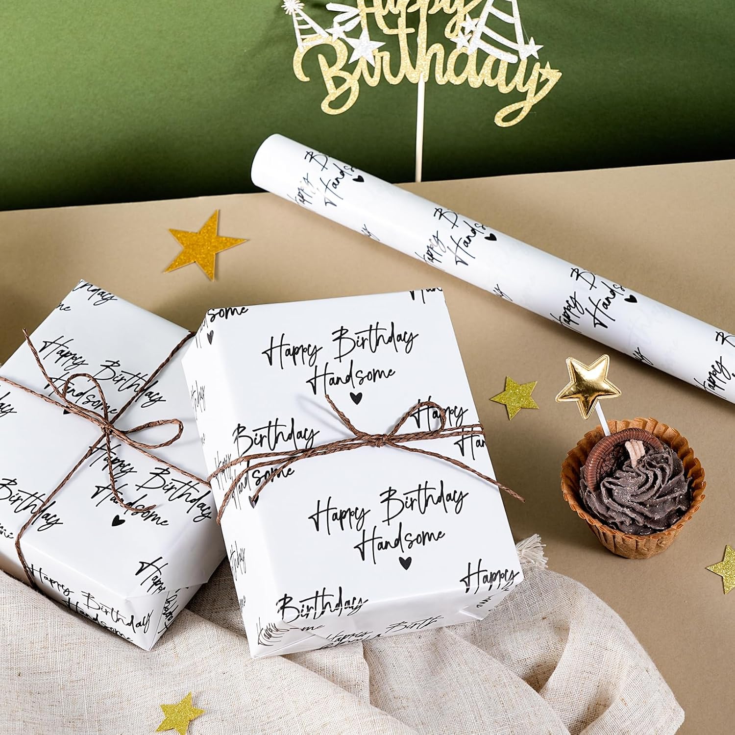 Birthday Wrapping Paper For Men - Mini Roll - 17 Inch X 16.5 Feet - Happy Birthday Handsome Design For Special Friend, Boyfriend, Husband