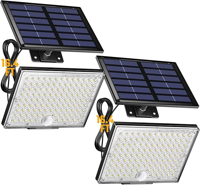 2 Pack Solar Flood Lights 113 LED 7000K Motion Sensor Dusk to Dawn Security Lights