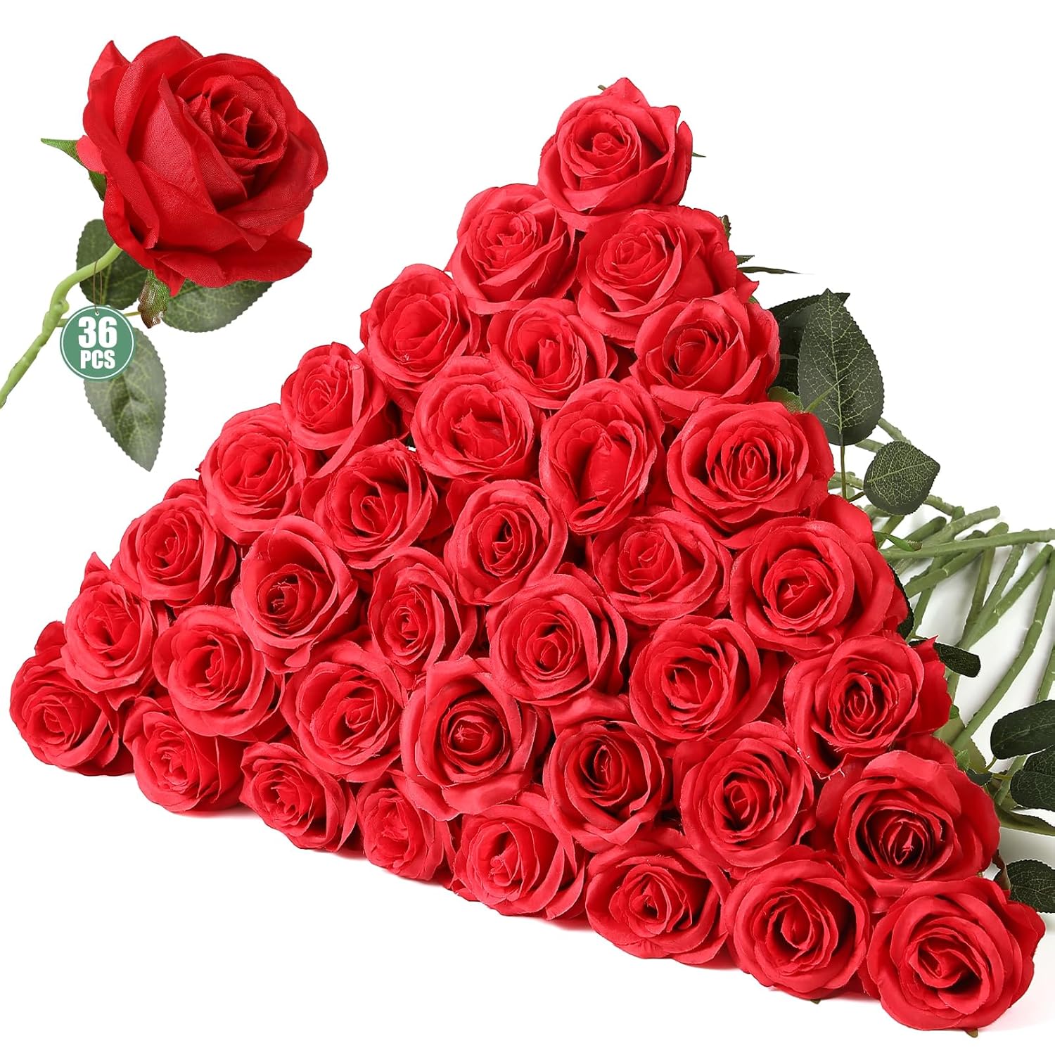 36 Pcs Roses Artificial Flowers In Bulk, Realistic Long Stem Fake Silk Roses For Party Home Wedding Centerpiece Office Diy Bouquets Decor?Red?