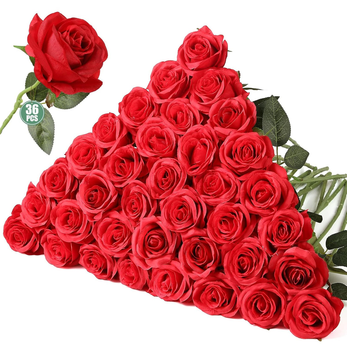 36 Pcs Roses Artificial Flowers In Bulk, Realistic Long Stem Fake Silk Roses For Party Home Wedding Centerpiece Office Diy Bouquets Decor?Red?
