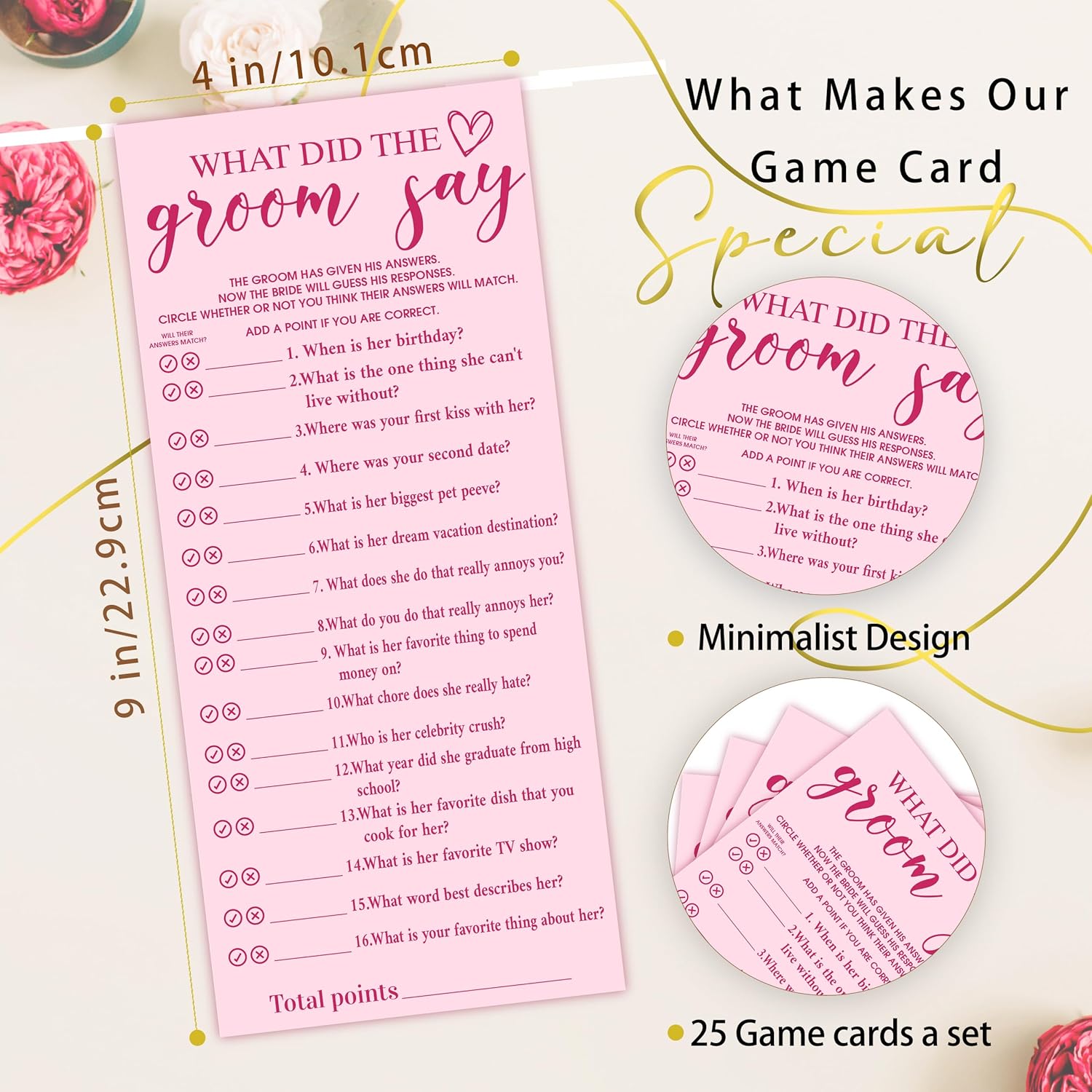 Pink Wedding Shower Games Cards, What Did The Groom Say, 4X9 Inch Bridal Shower Games For 25 Guests, Bride Wedding Receptio Supplies, Bridal Party Supplies Decoration-A07