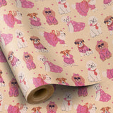 Dog Wrapping Paper Roll, Mini Roll, Playful Dog With Pink Bow Kraft Paper, Funny Cartoon Annimal Gift Wrap For Girls, Kids, Pet Lovers, Birthdays And More, 17 Inches X 16.4 Feet