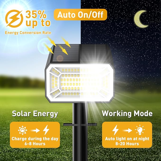 8 Pack 100 LED Solar Spot Lights IP65 Waterproof 2 in 1 Cool White Landscape Lights