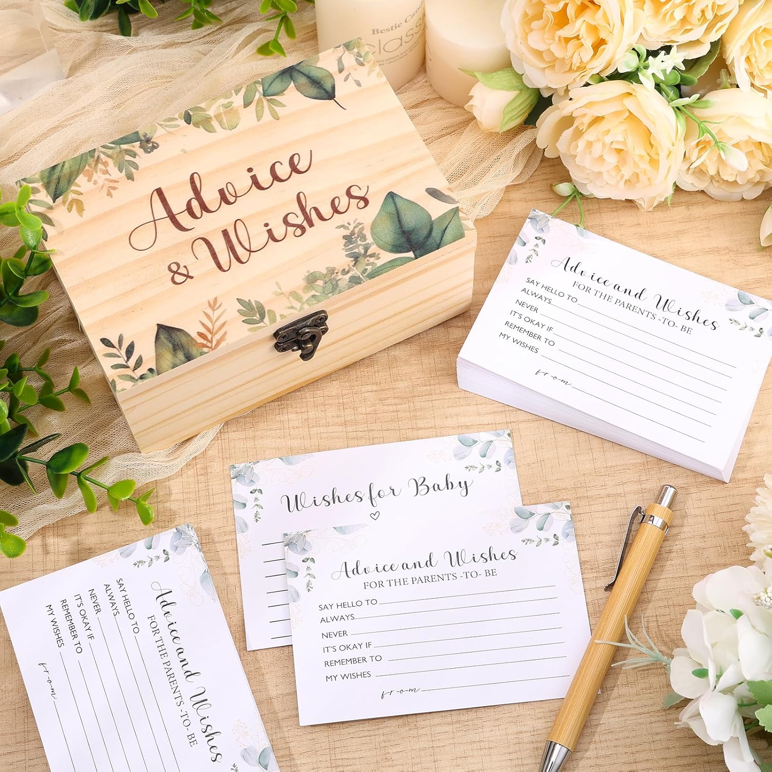 60 Pcs Baby Shower Advice Cards For Parents To Be Advice And Wishes Cards Wooden Box Baby Shower Game Party Decorations