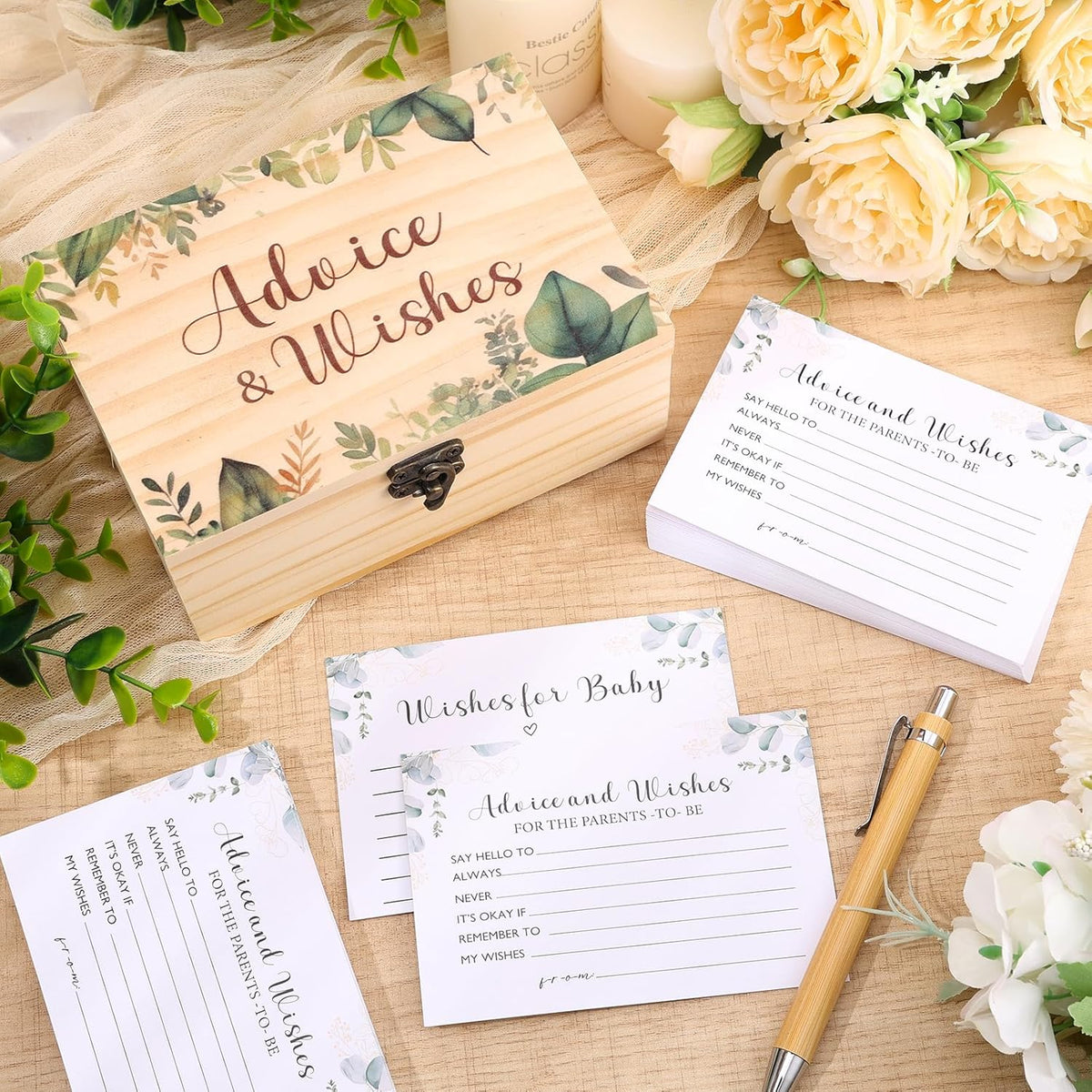 60 Pcs Baby Shower Advice Cards For Parents To Be Advice And Wishes Cards Wooden Box Baby Shower Game Party Decorations