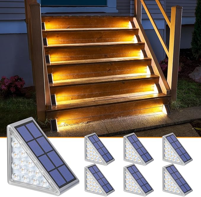 6 Pack Warm White Solar Step Lights IP67 Waterproof Auto On Off Outdoor Stair Lights
