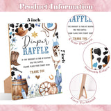 Cowboy Baby Shower Diaper Raffle, Pack Of 1 Wooden Tabletop Sign With Stand And 50 Diaper Raffle Tickets, Wild West Rodeo Baby Shower Game, Gender Reveal Party Decorations - Eh11