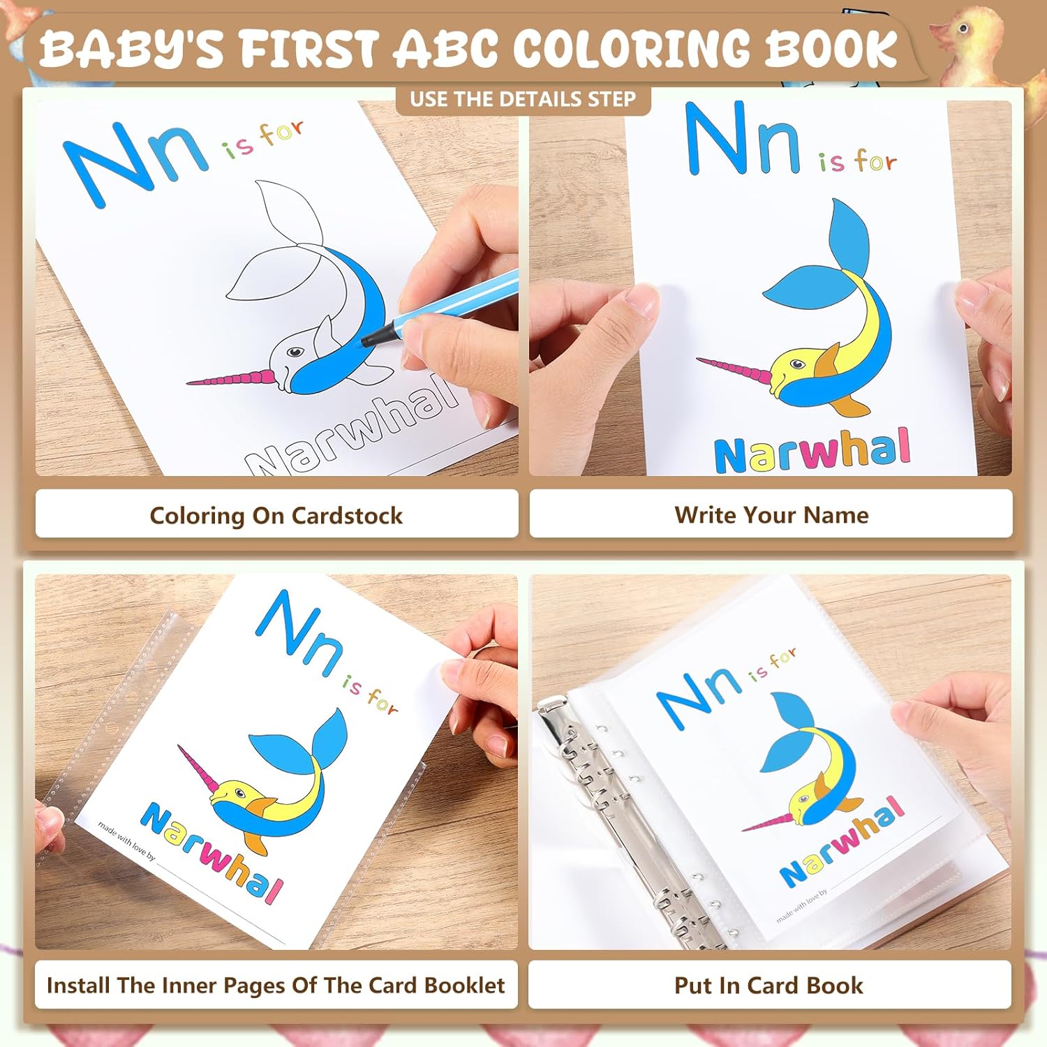 Baby Shower Games Baby'S First Abc Coloring Book 26 Curious Activity Cards Animal Alphabet A To Z Coloring Card With 24 Watercolor Pen For Baby Shower Activities (Kraft Paper)
