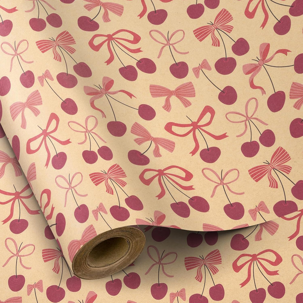 Cherry Bow Wrapping Paper For Girls, Mini Roll, Gift Wrap With Cherry And Red Bows Tie Patterns, Krfat Paper Great For Birthday, Valentine'S Day, Wedding, Anniversary, 17 Inch X 16.4 Feet