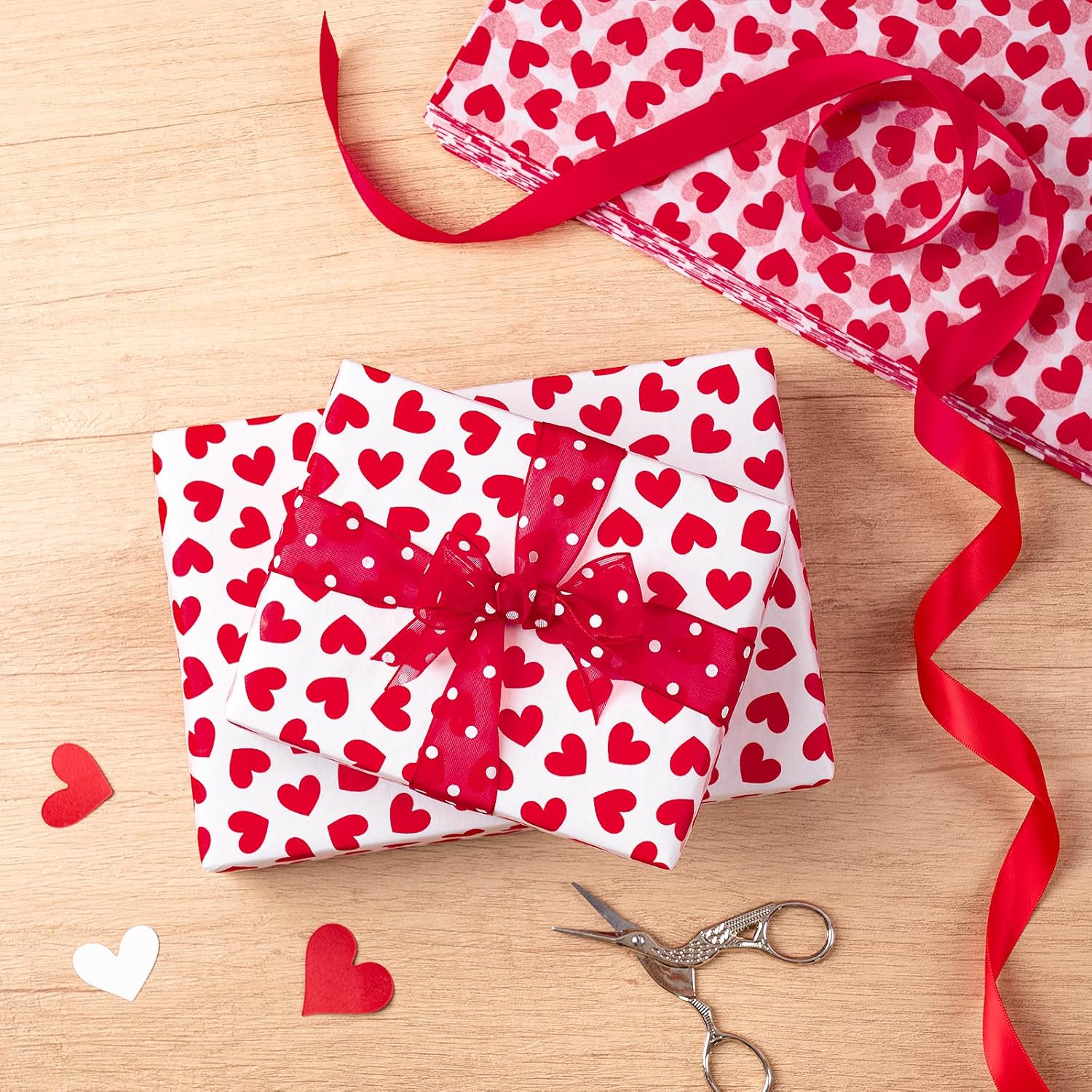 Valentine'S Day Tissue Paper, Romantic Red Hearts Design Wrapping Tissue Paper For Holiday Gift Bags, Packaging, Art Crafts, Wedding, Anniversary Decor, 19.5 X 25.9 Inches, 20 Sheets