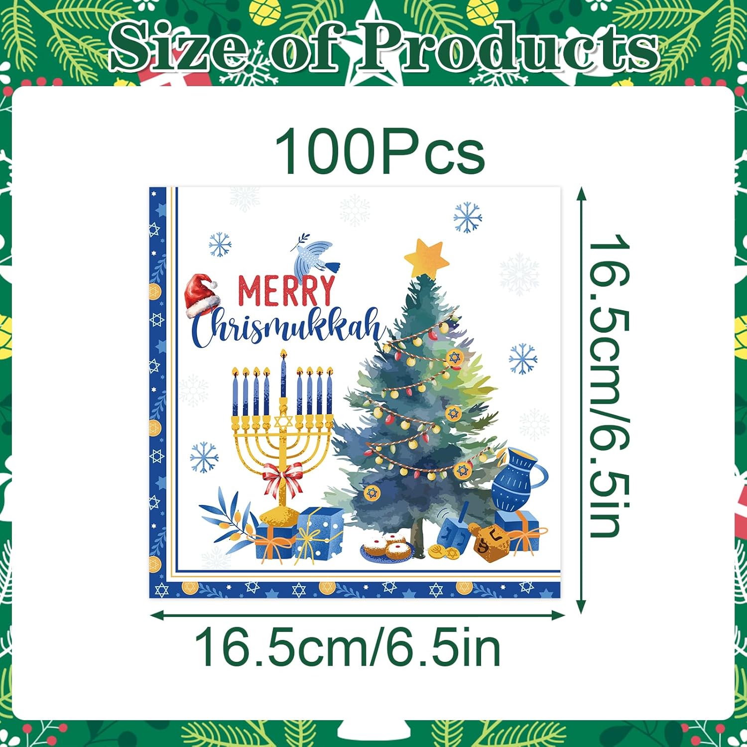 Merry Chrismukkah Paper Napkins Party Decorations, 100Pcs Christmas And Hanukkah Disposable Paper Napkin Decoration, Chanukah Holiday Kitchen And Xmas Dinner Towels Table Decor