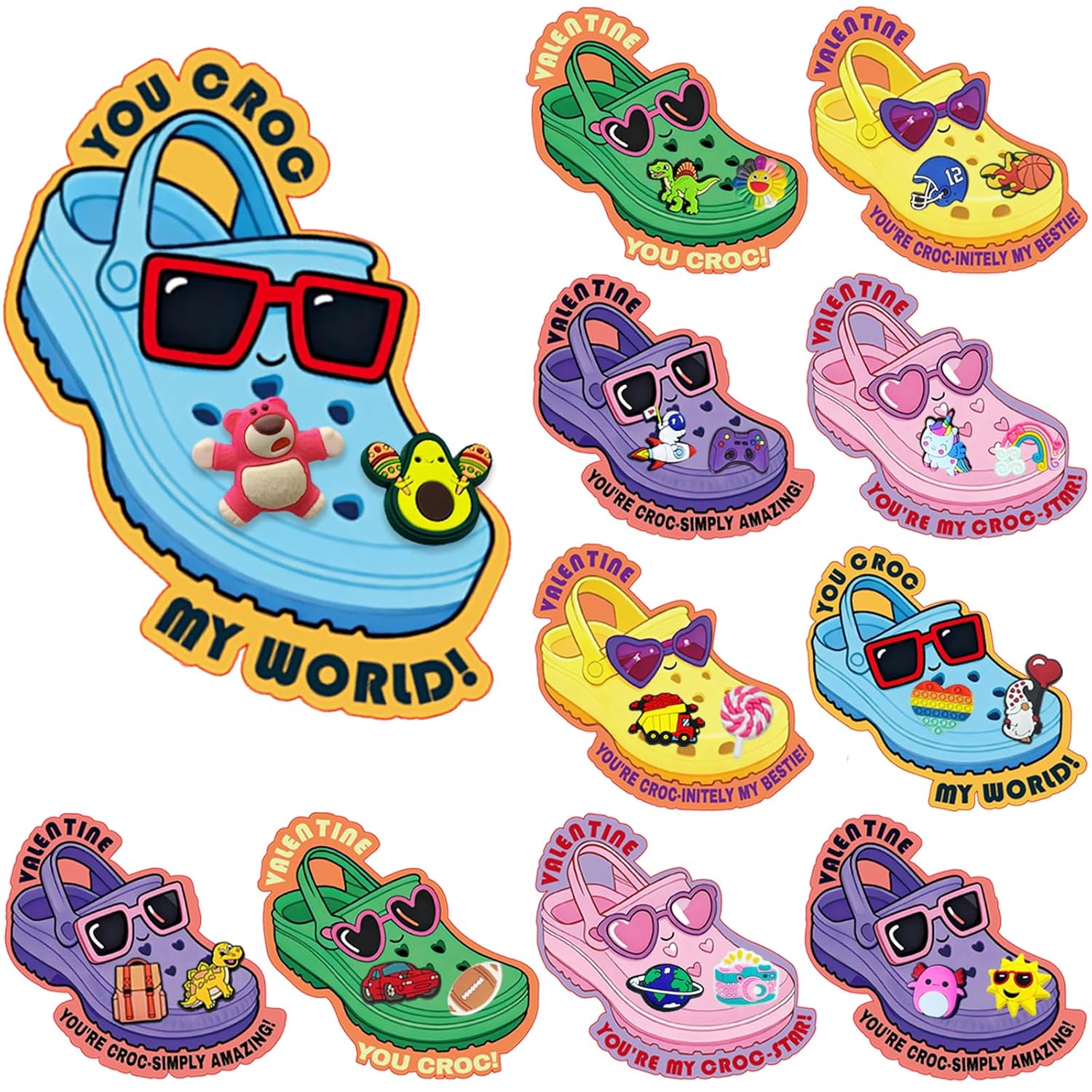 Valentines Day Cards For Kids School - Valentines Day Gifts For Kids 30Pcs Cards With 60 Shoe Charms Bulk For Boys Girls Exchange Gift Classroom Party Favors