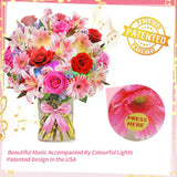Flower Bouquet Birthday Cards With Music & Lights, Happy Birthday Cards, Lily Daisy Carnations, Anniversary Card, Paper 3D Pop Up Bouquet Greeting Card Gift For Mom Wife Women