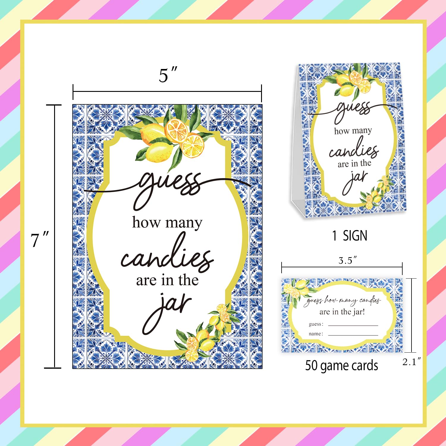 Lemon How Many Candies Game, Baby Shower Games, Pack 1 Sign And 50 Game Cards, Baby Shower Decoration, Party Games Activities(Zjcg05)