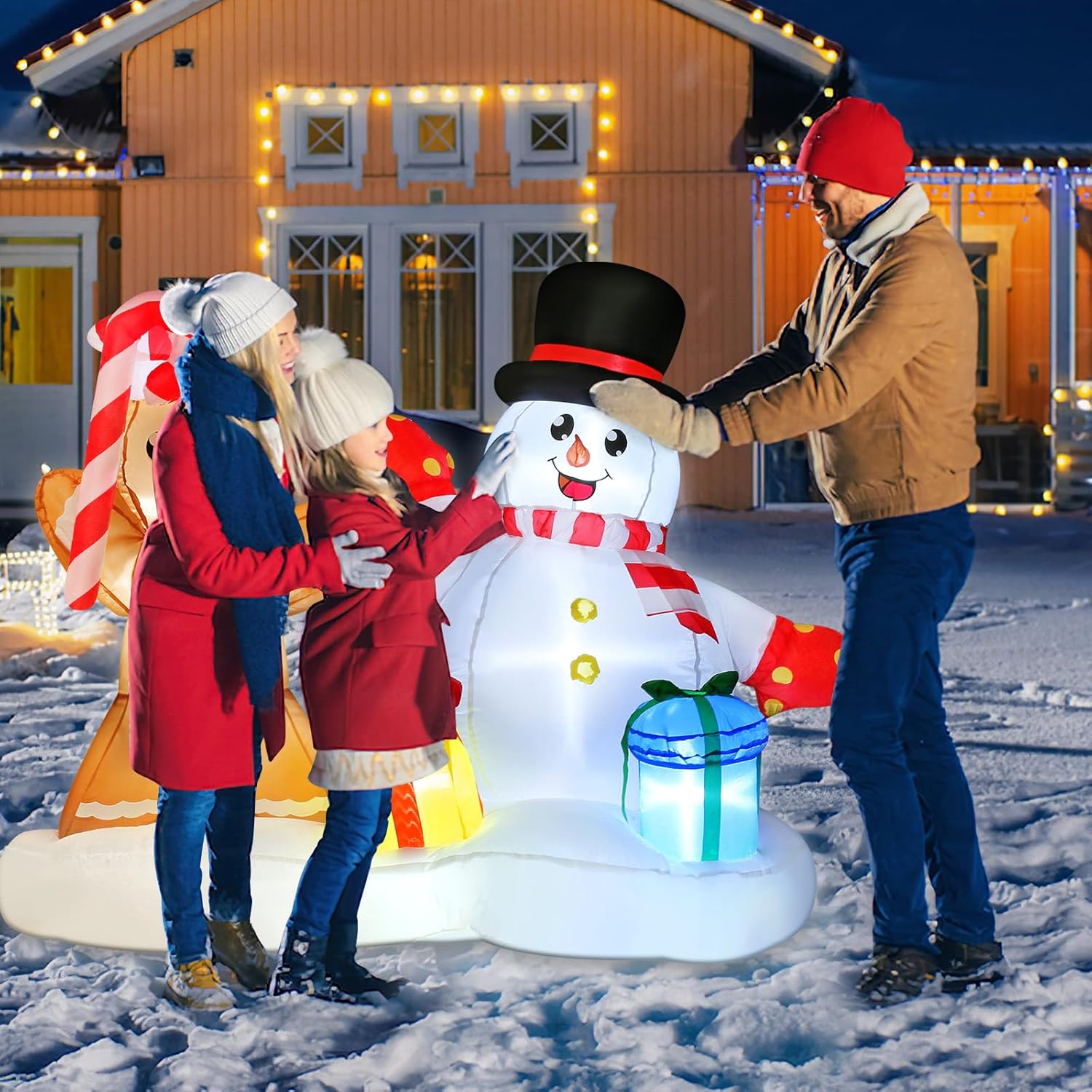 Christmas Outdoor Inflatables, 4Ft Blow Up Christmas Decorations Outdoor, Holiday Inflatable Gingerbread Man And Snowman
