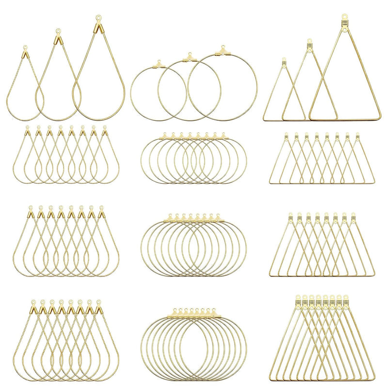 90Pcs K Gold Beading Earring Hoop For Jewelry Making Teardrop Round Triangle B