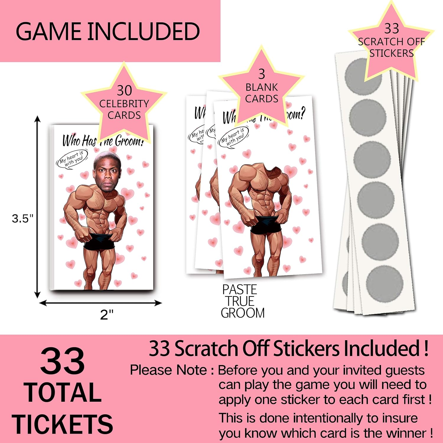 Cute Bridal Shower Games - Scratch Off Bridal Shower Game.Funny Bachelorette Party Games - Who Has The Groom - 33 Sheets-Pink