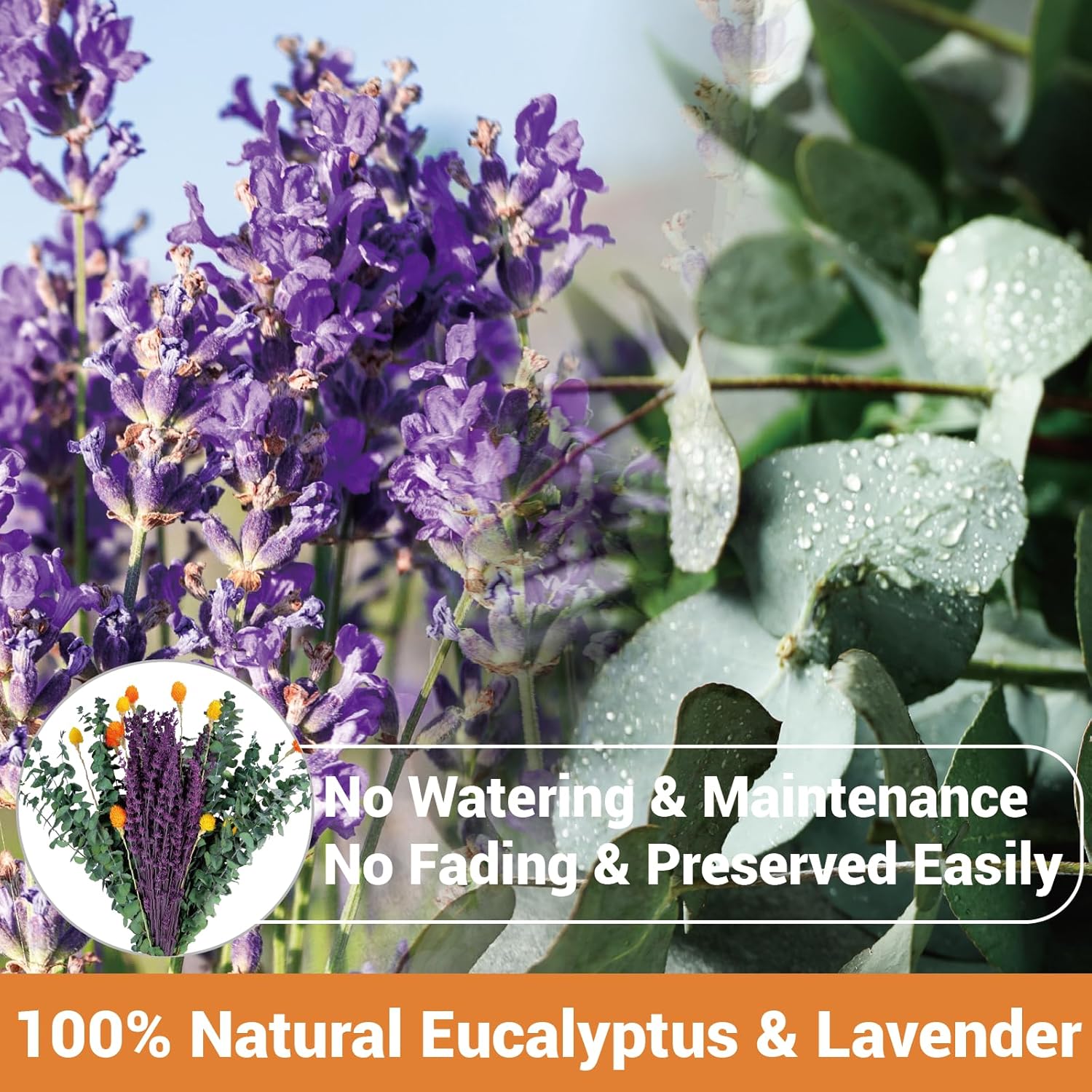 120Pcs Real Dried Eucalyptus For Shower & Preserved Lavender Bouquet, 17'' Natural Globe Amaranth, Dried Flowers For Aromatherapy Home Decor