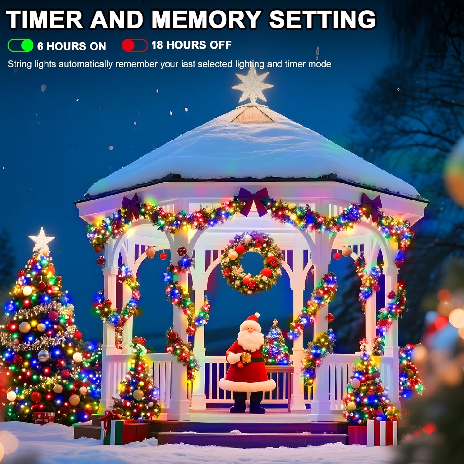 124 Ft 380 Led String Lights Outdoor Indoor, Christams String Lights Waterproof 8 Modes & Timer, Fairy Lights Plug In Fo