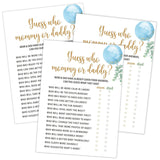 Blue Balloon Guess Who Mommy Or Daddy Game, Pack Of 30 Cards, Baby Shower Game, Gender Neutral Boy Or Girl, Fun Baby Activity - Gn47