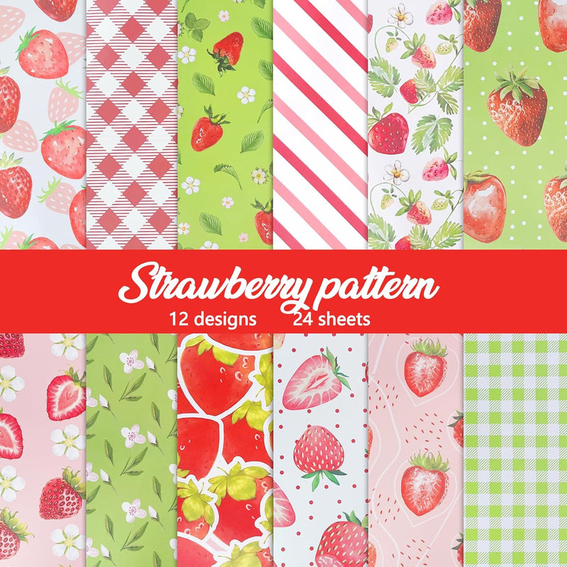 24 Sheet Strawberry Pattern Paper Pack Strawberry Specialty Paper Doub