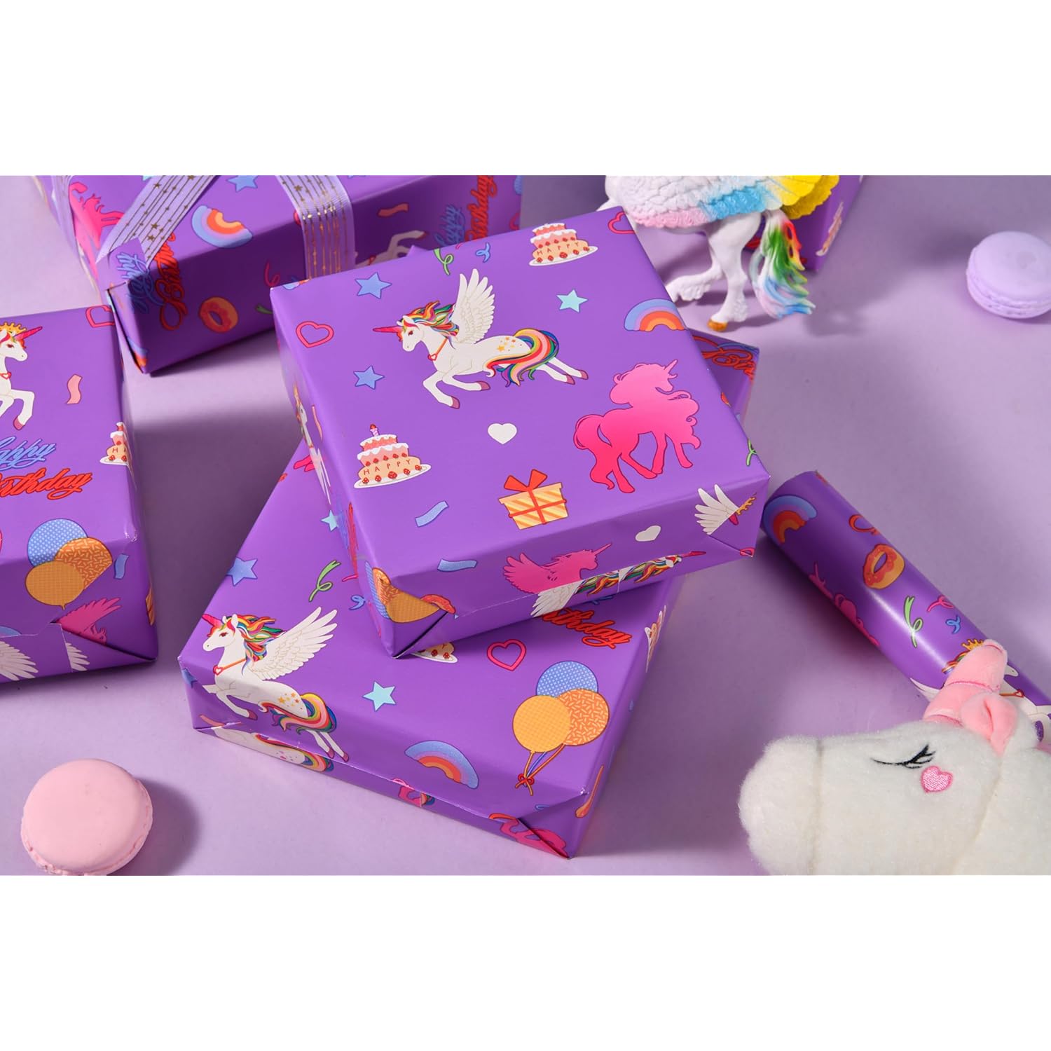 Unicorn Birthday Wrapping Paper Roll - 17" X 16.4 Ft - Purple Magical Horse Gift Wrap For Girls Birthday Party(Unicorn)