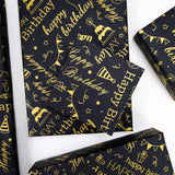 100 Sheets Black & Gold Birthday Tissue Paper - 20" X 14", Happy Birthday Design For Gift Bags & Parties
