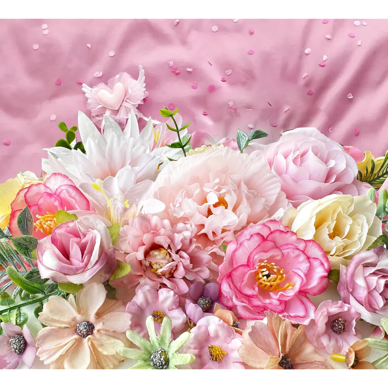 60Pcs Faux Flower Heads Bulk Small Daisy Roses Fake Mini Pink Silk Artificial Flower With Green Leaves For Craft Garland Graduation Cap Wedding Bridal Baby Shower Home Party Decoration Diy Cake Decor