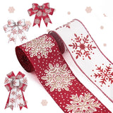 2 Rolls 2.5" 5 Yd Merry Christmas Ribbon Snowflake Wired Ribbon Glitter Gold Red White For Wreath Diy Crafting Gifts Wrapping Party Decoration
